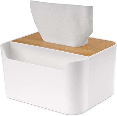 Buy Tissue Box Cover, Bamboo Tissue Box Holder with Storage Remote ...