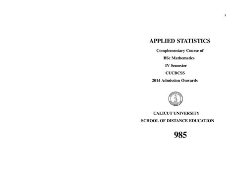 Applied statistics - 1 APPLIED STATISTICS ####### Complementary Course ...