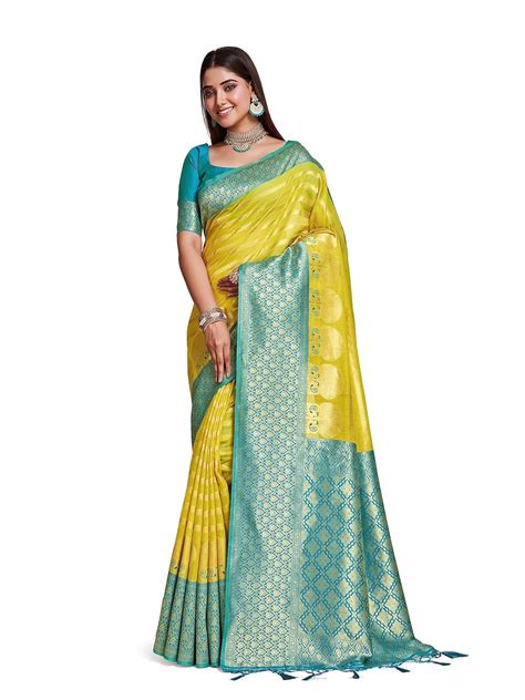 MIMOSA Women's Woven Design Kanjivaram Style Art Silk Saree With Blouse ...