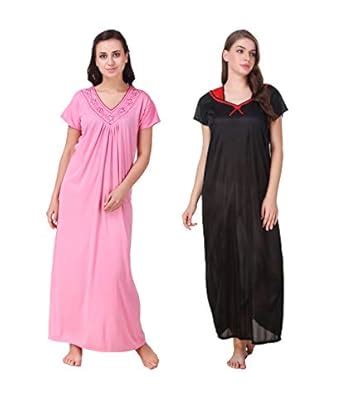 Buy KEOTI Hosiery & Satin Nighty/Maxi - Pack of 2 Black(Size-X-Small ...