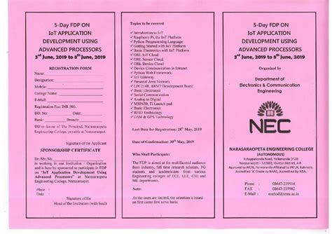NEC ECE 5-Day FDP Brochure - FDP ON Topics to be covered FDP ON IoT ...