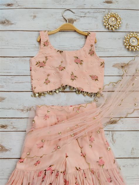 Desert Rose Crop-top Sharara Saree For Kids