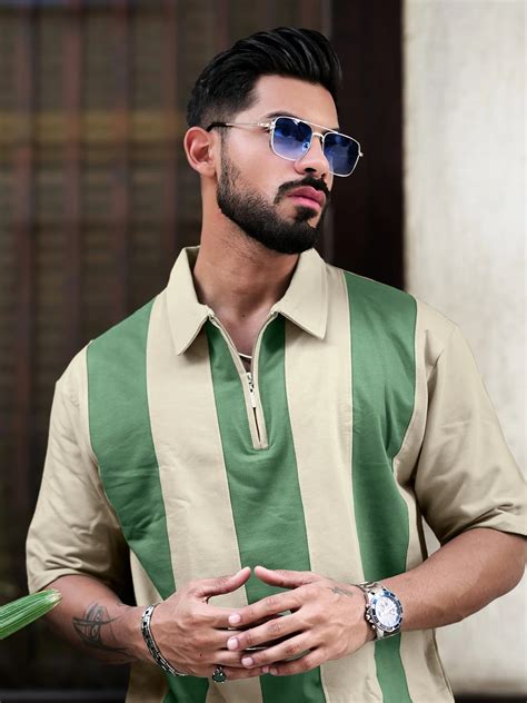 Bold Vertical Stripe Biscuit Polo Half Sleeve Tshirt – ManiacLife.com