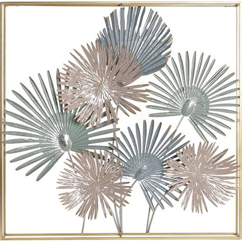 Tableau Botanique Ornement mural métallique coloré 90 x 7 x 90 cm Tons ...