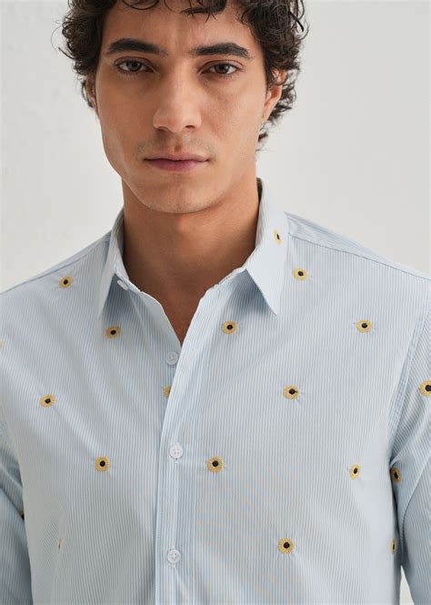 Sunflower Embroidery Light Blue Stripe Shirt