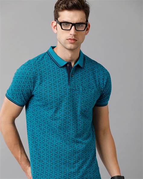 Classic Polo Mens Cotton Printed Half Sleeve Slim Fit Polo Neck Blue C