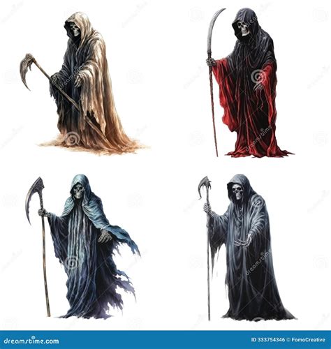 Four Grim Reapers with Scythes in Different Robes Stock Photo ...