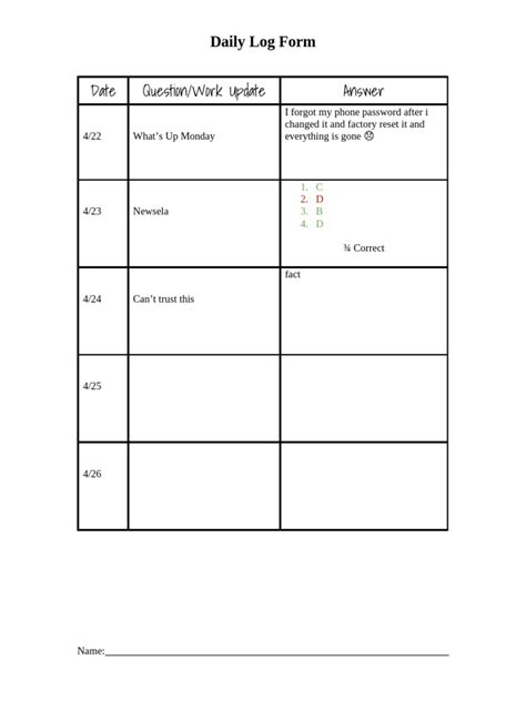 Image result for Daily Log Form