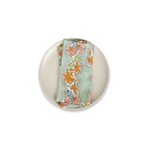 Parrot Garden – Hand Block Printed Linen Napkin (Set of 2) (18" x 18")