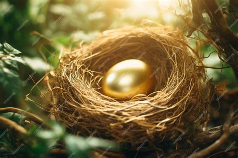 Beautiful shiny golden egg in bird nest the golden egg in the nest ...