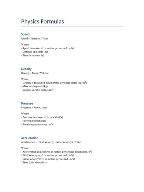 Image result for Physics Formulas for Class 9