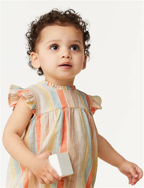 Buy Cotton Rich Striped Romper (0-3 Yrs) at Marks & Spencer