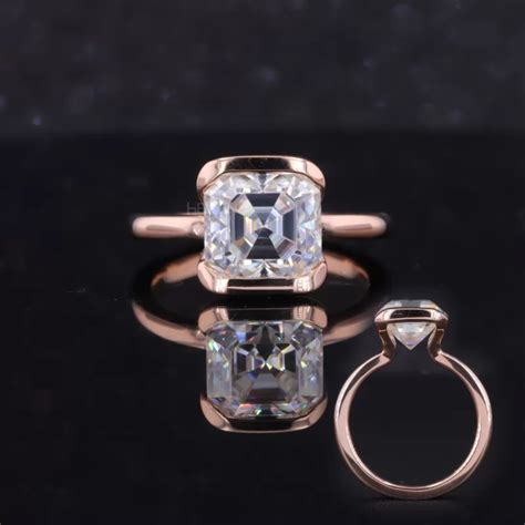 Asscher Cut Moissanite Solitaire Engagement Ring With Unique setting ...