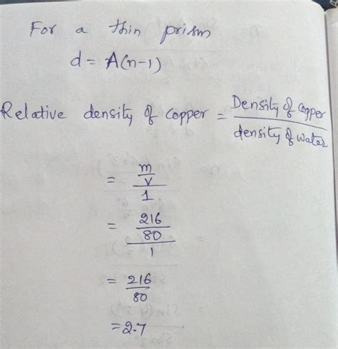 Find the relative density of copper block of mass 216g having volume of ...
