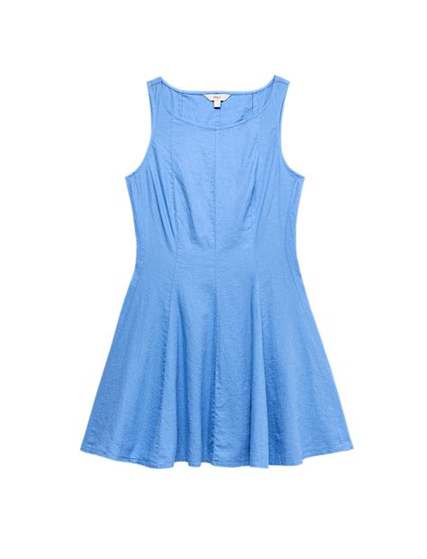 Buy Linen Rich Waisted Mini Shift Dress at Marks & Spencer
