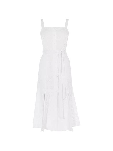 Karen Millen Broderie Midi Dress, White at John Lewis & Partners