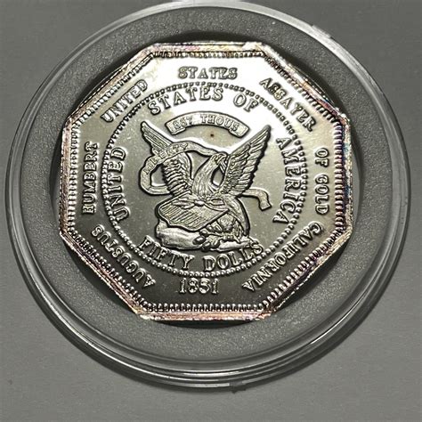 1851 Octagon Shaped Coin Copi Rainbow Toning 1 Troy Oz .999 Fine Silver ...