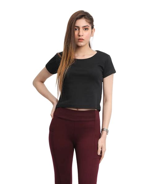 Women's Cotton Crop T-Shirt | Black T-Shirt for Women | Be Simple ...