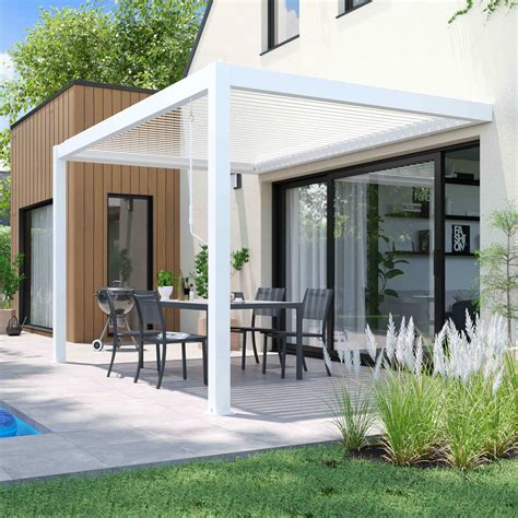 Pergola bioclimatique adossée blanche 3x4m et 2 Stores 2,66 x 2,34 m ...