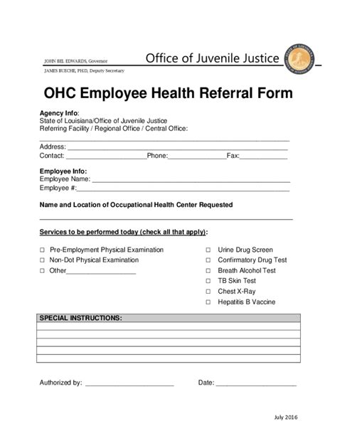 Fillable Online ojj la OHC Employee Health Referral Form - Louisiana ...