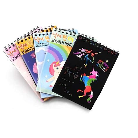 R H LIFESTYLE A6 Unicorn Scratch Art Note Diary with Wooden Stylus Pack ...