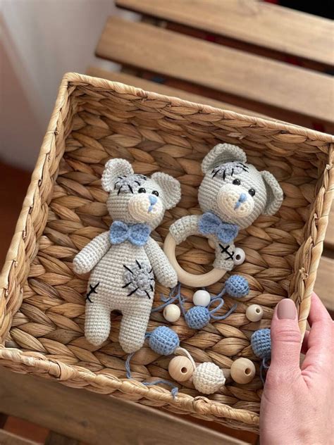Pattern Crochet Bear Teddy With Patches, Rattle and Squeaker for ...