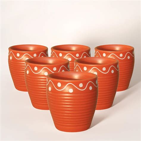 Ekaura Gorbandh Aesthetic Terracotta Kulhad Set of 6 with Unique Hand ...