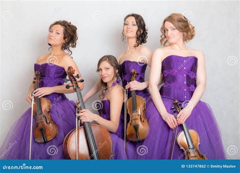 Musical Quartet Iwith Strings Instruments Stock Photo - Image of ...