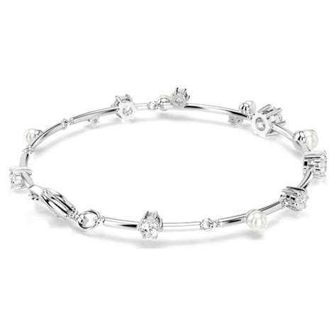 Constella bracelet, Crystal pearl, Round cuts, White, Rhodium plated ...