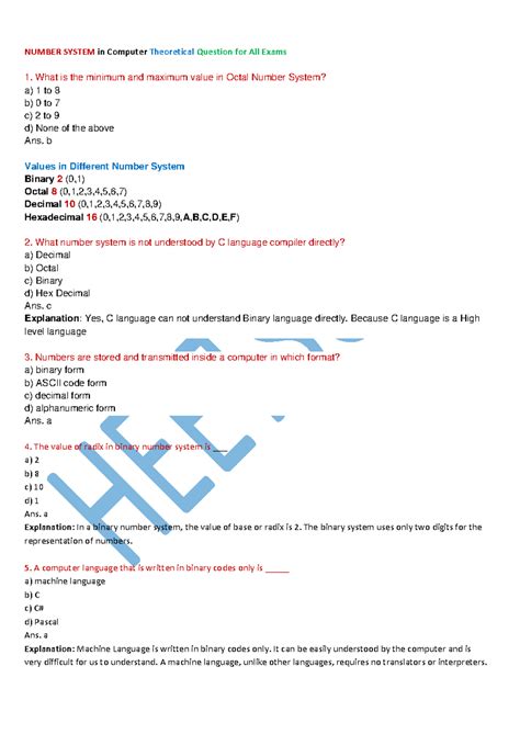 Number system mcq - NUMBER SYSTEM in Computer Theoretical Question for ...