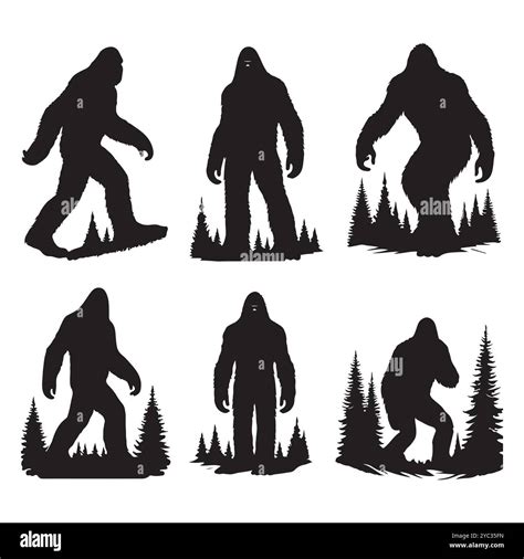 Set of sasquatch silhouettes isolated on a white background, Vector illustration Stock Vector ...