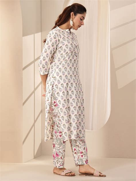 Buy Off White Printed Cotton Straight Suit Sets With Dupatta Online at ...