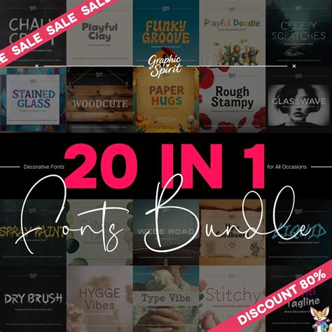 20 IN 1 Decorative Fonts Bundle - Handwritten, Script, Modern, Vintage ...