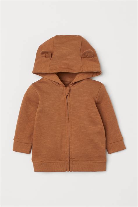 Ear-detail zip-through hoodie - Brown - Kids | H&M IN