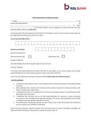 Fillable Online Debit Authorization cum Debit Instruction - RBL Bank ...