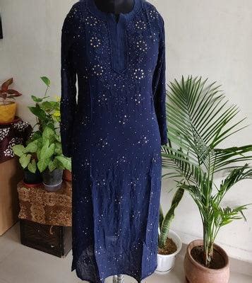 Midnight blue viscose Georgette Chikankari and heavy mukaish kurti