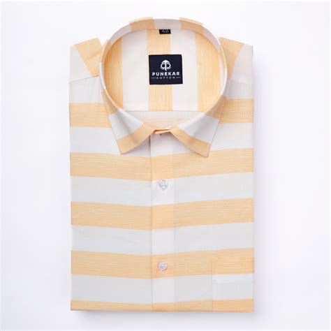 Peach Orange Color Cotton Stripe Shirt For Men – Punekar Cotton