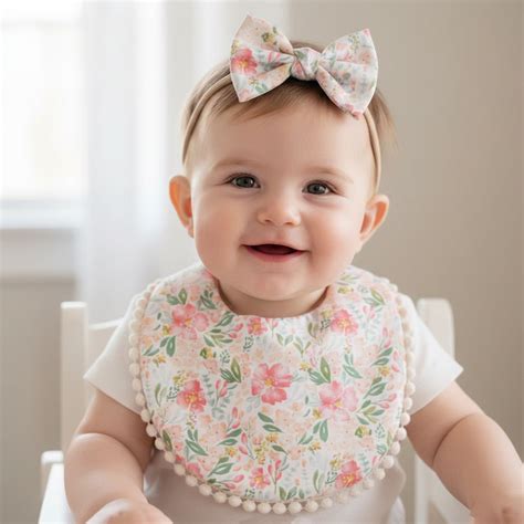Polka Tots Set of 2 Floral Bow Headbands with Bib Set - Pink – PolkaTots.in