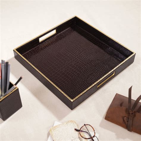 Shop Brown Square Faux Leather Serving Tray - at Best Price Online in India