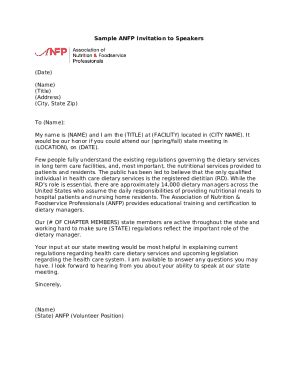 SAMPLE LETTER OF INVITATION TO SPEAKERS Doc Template | pdfFiller