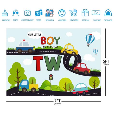 Buy 7x5ft Happy Birthday Backdrop for Kids Transportation 2nd Birthday ...