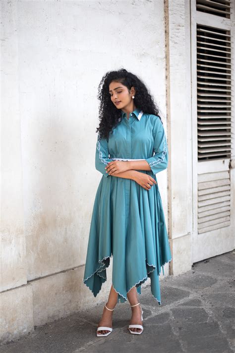 Bloom Asymmetric Dress (Peacock Blue) – Escape By Aishwarya