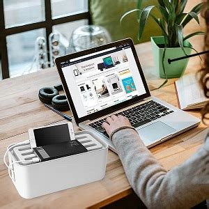 Xacton Cable Management Box - White | Wire Bin | Power Strip, Cords ...