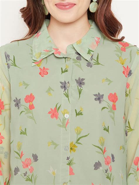 Green & Red Shirt Collar Printed Tunic – BITTERLIME