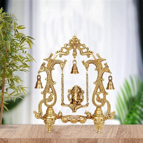 ARTVARKO Ganesh Jhula Diya with Hanging Bells Brass Ganesha Swing ...