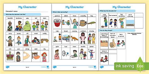 Pictorial Profile Character Template For Writing - English