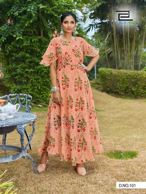 Blue Hills Big Bull Vol 3 Fancy Chiffon Long Flair Gown Style Kurti Catalog