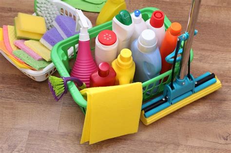Collection of cleaning products and tools | Premium Photo