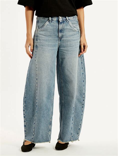 Women's Light Blue Super Baggy Barrel Loose Fit Mid Rise Jeans – Levis ...