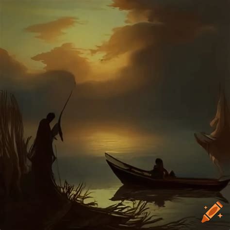 Dark artwork of kharon by the river of styx